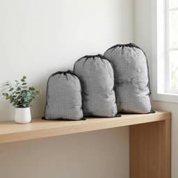 Set van 3 waszakken met trekkoord van polyester, ideaal als speelgoedzak of organizer voor beddengoed en kleding — thumbnail 4