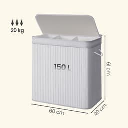SONGMICS - Wasmand - Wassorteerder - Bamboe - Handgrepen - Uitneembare Waszak - 150 Liter Capaciteit — thumbnail 3