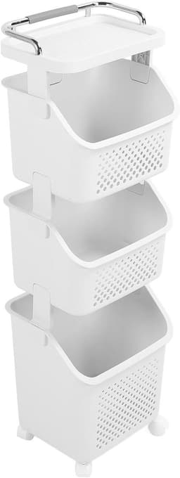 Rollende Kledingmand - Wasmand Wagen - Thuiswas Organiseren - Ruimtebesparend Stapelbaar - 43L x 35B x 31H cm - Wit — thumbnail 5