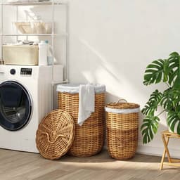 vidaXL - Wasmand - met - deksel - 2 - pcs - Natuurlijk - Bruin - Kubu - Rattan — thumbnail 4
