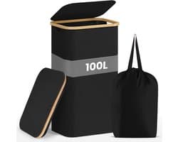 Nolad - Wasmand - Wasmand met deksel - Uitneembare waszak - Opvouwbaar - 100L - Zwart