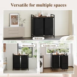 Wasmand 2 vakken, 97L wassorteerder, verrijdbare waswagen – voor wasruimte, slaapkamer, badkamer – zwart — thumbnail 3