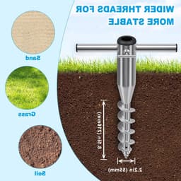 Parasol Houder voor Strand en Tuin, 42 cm Grondanker met Schroef voor 3-5 cm Stok, Duurzame Parasolstandaard en Grondspike — thumbnail 5