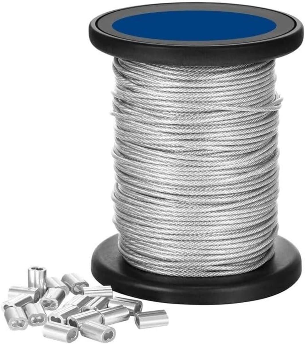 Staalkabel Set - Waslijn Staaldraad - Huishoudelijk Gebruik - PVC Gecoat - 50 meter - Zilverkleurig — afbeelding 1