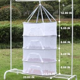 Droognet 4 Lagen - Hangend Droogrek Mesh - Planten Drogen - U-Vormige Ritssluiting - 60x40x126 cm - Grijs — thumbnail 3