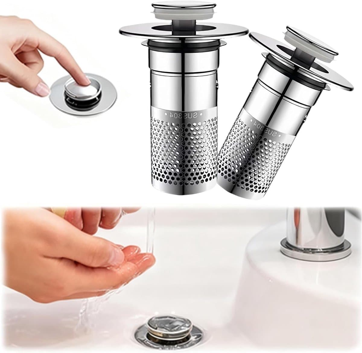 Verwijderbare wastafelkappen, duurzame filters voor badkamer en keuken, insectenbescherming en geurfilter, set van 2 — afbeelding 1