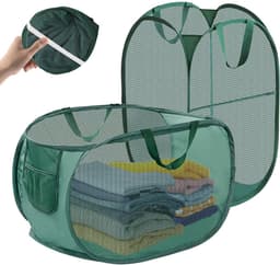 carmdering - Pop-up Wasmand - Opvouwbare Wasmachine Mand - Mesh Waskorf - Snel Openen En Sluiten - Optimale Luchtcirculatie - Polyester Mesh En Stalen Draad - Duurzaam Groen Design - Ideaal Voor Meerdere Ruimtes - 2 Stuk — thumbnail 1