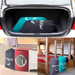 Set van 2 Reiswaszakken - Grote Trekkoordwaszak - Vouwbare Waszak voor Vuile Kleding - Ideaal voor Kamperen en Reizen - 61 x 91 cm (Grijs, Blauw) — thumbnail 3