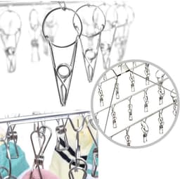 QTTVBTNA – 1 Stuk Droogrekken - Wand Droogrek - RVS - Droogclips - Met Haken - Voor Was Drogen Handdoeken Kleding en Binnen Gebruik - Stevig Duurzaam en Lichtgewicht - Zilver — thumbnail 2