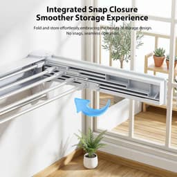 Casa Living Intrekbaar Droogrek - Ruimtebesparend Design - Met Handig Kliksysteem - Wandmontage - Aluminum - Tot 27KG - Wit — thumbnail 2