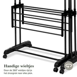 Jubbly® – Uitschuifbare Droogtoren – Inklapbaar Wasrek – Uitgerust met Wieltjes – 4 Verdiepingen – 40 meter Drooglengte – 45 kilo Draaggewicht – Wastoren Staand – Droogrek op Wielen - Zwart — thumbnail 4