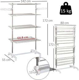 Scaleunion Opvouwbaar Droogrek met 4 Niveaus – Verrijdbaar Wasrek met 6 Wielen – RVS Droogtoren met Verstelbare Planken – 80-142 x 55 x 172 cm — thumbnail 2