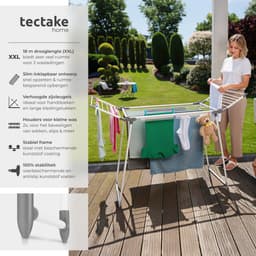 tectake® Droogrek - Wasrek - 18 Meter Drooglengte - Inklapbaar - Staand - Droogrekken met 2 Houders voor Kleine Was - Hoge Zijvleugels voor Lange Kleding - Wit — thumbnail 2