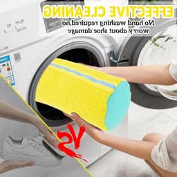 Set van 2 Schoenwaszakken voor de Wasmachine, 360° Reiniging, Multi-Laundry Tas voor Sneakers en Sportschoenen, Geschikt voor Wasmachine en Droger met Reinigingsfleece (Geel) — thumbnail 4