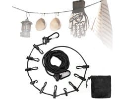 BRENZOOS- Waslijn 5 Meter - Waslijn Camping - Uittrekbare Waslijn - Multifunctionele Waslijn - Accessoires voor Buitengebruik - Lichtgewicht en Waterafstotend - Drooglijn