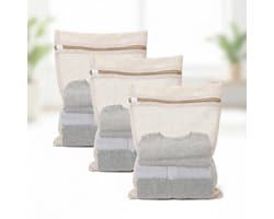 Maison Elara 3 Stuks Katoenen Mesh Waszakken met Stevige Rits - 39x30 cm - Voor Delicaat Wasgoed