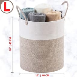 Wasmand - Dekenmand voor de woonkamer - Speelgoedmand - Decoratieve geweven katoenen touwmand - Bruin - 45,72 x 40,64 cm — thumbnail 2