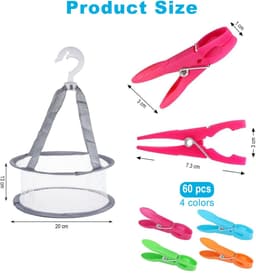 Dailygoods- Wasknijpers 60 Stuks - Wasknijpermandje - Winddichte Wasknijpers - Ademend Speldje - Antisliphandvatten - Roestvrijstalen Veerveren - Waslijnclips — thumbnail 3
