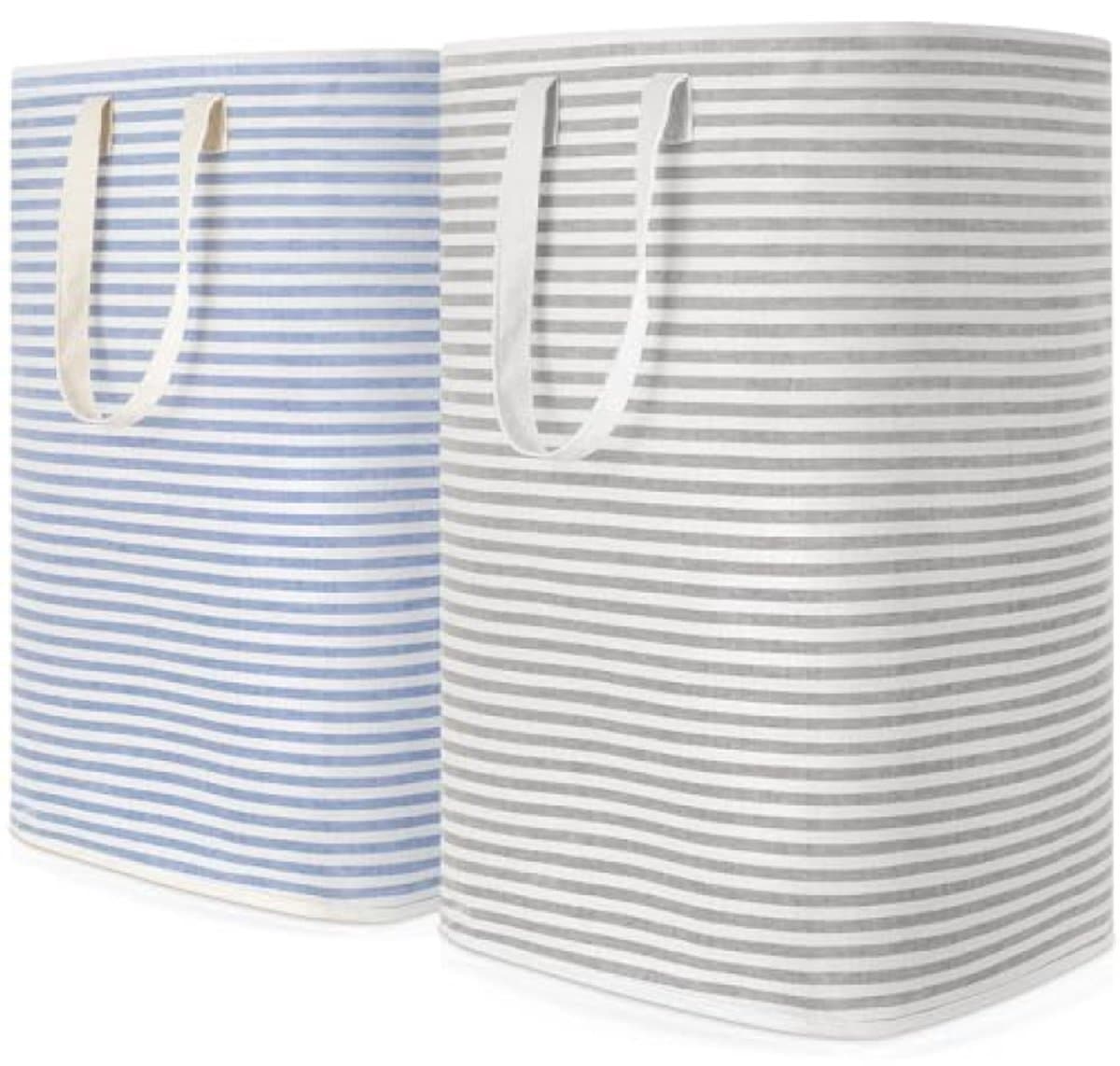 Wasmand opvouwbaar 80L set van 2 – waterdicht met handgrepen – grote opvouwbare wasmand – grijs & blauw — afbeelding 1