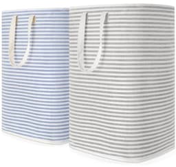 Wasmand opvouwbaar 80L set van 2 – waterdicht met handgrepen – grote opvouwbare wasmand – grijs & blauw — thumbnail 1
