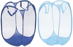 Dailygoods- Wasmand 2 Stuks - Opvouwbaar - Mesh - Stalen Beugel - 30 x 30 x 47 cm - Ademend Materiaal - Voor Kleding en Speelgoed - Wasmandje — thumbnail 1