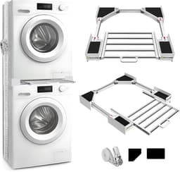 Universeel Wasmachine en Droger Stapelrek – In Hoogte Verstelbare Wasmachine Standaard met Werkblad – Metaal Wasmachine Rek – Ruimtebesparend Wasmachine Meubel — thumbnail 1