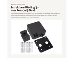 Dailygoods- Kledinglijn Intrekbaar - Roestvrij Staal - 6m Lengte - 25kg Belasting - Eenvoudige Installatie - Geschikt voor Binnen/Buiten - Waslijn