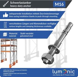 Wigankers M16 - Betonankers Zwaar - Bevestigen Constructies - Gegalvaniseerd Staal - 160 mm Lengte - Zilverkleurig — thumbnail 5