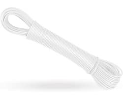 Waslijn 20 meter (1 stuk verpakking/wit) - lijn uittrekbaar 2,2 mm, extra sterk door nylon kern - reservelijn voor droogmolen, wasdroger tuin