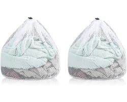 Set van 2 waszakken van mesh – machinewasbaar – met trekkoord – reiswaszakken van mesh – witte waszakken met trekkoord – geschikt voor het opbergen van kleding thuis, op de studentenkamer, in hotels en op reis – afmetingen: 30 x 40 cm — afbeelding 1