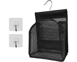 Waslijn Klem Tas - Kledinghanger Opberger - Handig Opbergen - Met Ophanghaak - 20x10x24 cm - Zwart