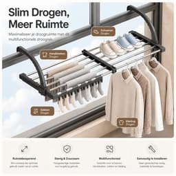 BOTC Droogrek Hangend 64-110cm - Radiatordroogrek - Uitschuifbaar wasrek voor balkon - Wasrek voor balkonreling -6,6m drooglengte — thumbnail 5