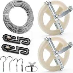 Outdoor Waslijn Kit, Waslijn Katrol Kit Inclusief 150FT Kleding Lijn/2 Katrol/2 Separator Spreader/Tekenmaker/4 Haken voor Outdoor Kleding — thumbnail 1