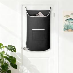 carmdering - Deur Hangende Wasmand - Extra Grote Wasopberger - 600D Oxford Stof Mand - Grote Opening Ontwerp - Onderste Rits Systeem - Waterdicht 600D Materiaal - Scheurvast En Duurzaam - Bespaart Ruimte En Houdt Kamer Netjes - 1 Stuk - Zwart — thumbnail 5
