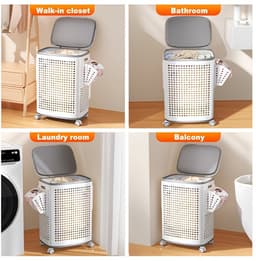 Opvouwbare Wasmand met Wielen, Deksel en Uitneembare Binnenzak – Ruimtebesparende Wasbox met Ventilatie voor Badkamer en Wasruimte — thumbnail 5