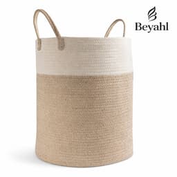 Beyahl - Wasmand katoen 52L merkloos rond opvouwbaar met handvaten 46x38 cm opbergmand speelgoedmand stevige wasbox — thumbnail 5