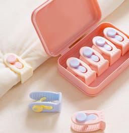 Set van 6 hoeslakenclips en dekbedovertrekclips, plastic klittenband voor beddengoed, lichtroze, voor het stevig vastzetten van de hoeken van hoeslakens en dekbedovertrekken, ter bescherming van de matras — thumbnail 3