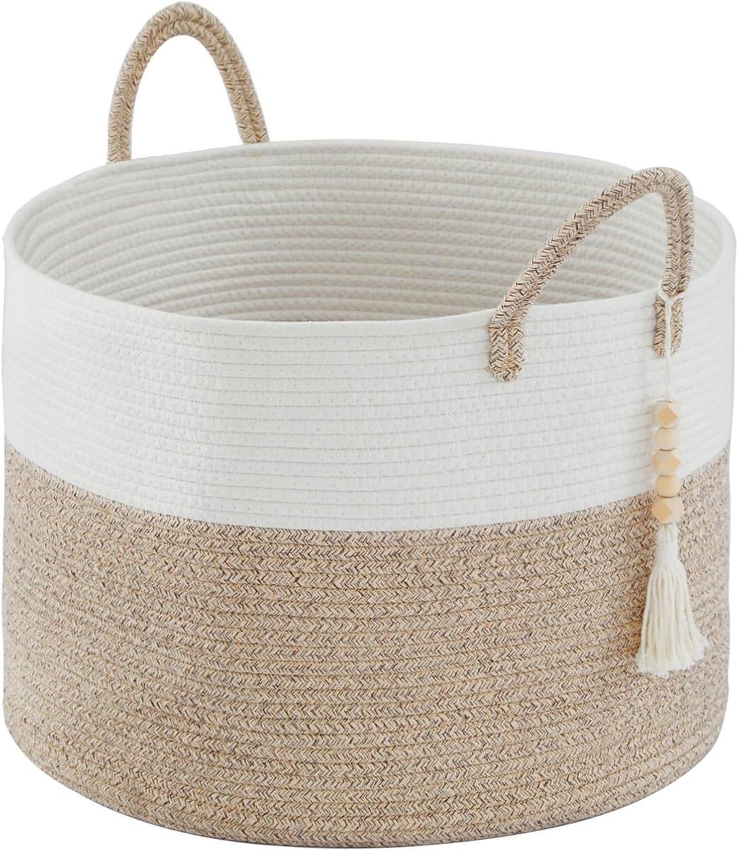 Grote Vlechtwerk Wasmand van 65 Liter, Opbergmand voor Dekens en Speelgoed, Ideaal voor Woonkamer en Kinderkamer, 50 x 33 cm, Bruin — afbeelding 1