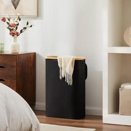 NTH products- Wasmand 48 liter - Wasmand met deksel - Opvouwbare Wasmand - Bamboe/Hout - Hoge Wasmand - 40 x 20 x 60 cm - Wascontainer — thumbnail 4