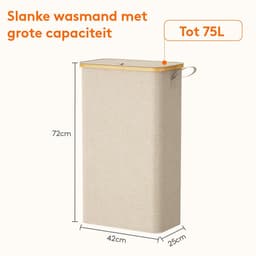 Dailygoody - Slimme Wasmand - Vouwbare Wasmand - Beige - 75 Liter - Ideaal voor Kleine Ruimtes - Perfect voor Slaapkamer en Badkamer — thumbnail 2