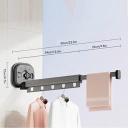 Dailygoody - Intrekbare Wasdroogrek - Ruimtebesparend - Geschikt voor Binnen en Buiten - Sterke Zuignappen - Droogrek voor Badkamer en Balkon — thumbnail 3