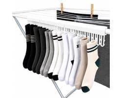 2 Stuks Sokkenknijpers Voor Droogrek - Sokkenhanger Voor Wasrek - Wasknijperstrip Voor Droogrek - Ruimtebesparende Sokkendroger - Handige Wasrek Accessoire - Geschikt Voor 12 Sokken Per Clip - Set Van 2 Stuks - Wit