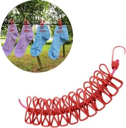 Reis Waslijn - Draagbare Kledinglijn - Kleding Drogen - Met Klemmen - 3 Meter - Rood — thumbnail 1