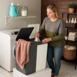 Wasmand - Wassorteerder - Wasmand opvouwbaar - Wasbox - Wasmand met touch deksel - Sumpas Wasmand - 2 vakken -80 Liter - 100% gerecycled plastic - Antrasit/Wit — thumbnail 4
