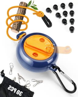 Draagbare Reiswaslijn - Intrekbare Kledinglijn - Buiten Droge Kleding - Inclusief 20 Knijpers - 10 Meter Touw - Blauw Oranje — thumbnail 1