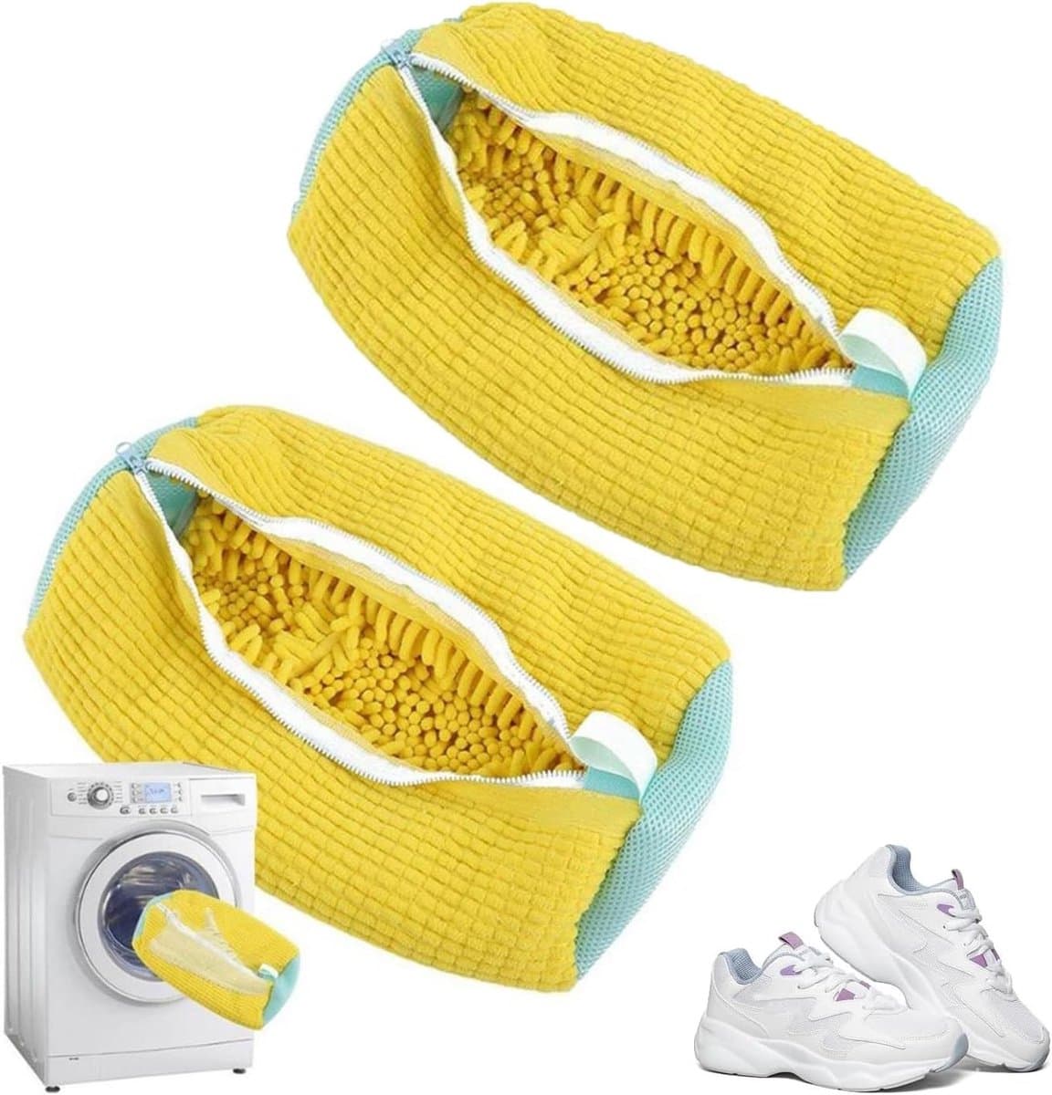Set van 2 waszakken voor schoenen, wasmachine, met rits voor bescherming, herbruikbaar en duurzaam, ideaal voor efficiënt reinigen van sportschoenen en leren schoenen — afbeelding 1