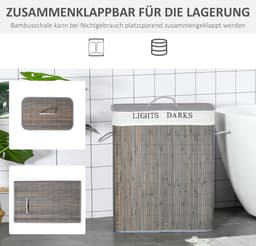 Smal textiel opvouwbare wasmand met deksel en twee vakken — thumbnail 4