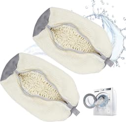 2 x Dikke Waszakken voor Wasmachine, Wit, Herbruikbaar, Anti-deformatie, 360° Reiniging, Verborgen Rits, Geschikt voor Sportschoenen en Kleding — thumbnail 1
