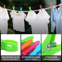 Wasknijpers met mand - Kledingklemmen set - Wasgoed drogen - Windbestendig ontwerp - 48 stuks - Multicolor — thumbnail 2