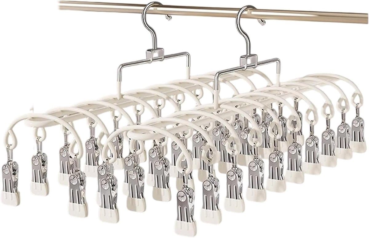 Set van 2 RVS Sokdroogrekken met 40 Clips, Dubbele Rij Kledingknijpers, Windbestendig Vouwdroger voor Sokken, Ondergoed en Handschoenen — afbeelding 1